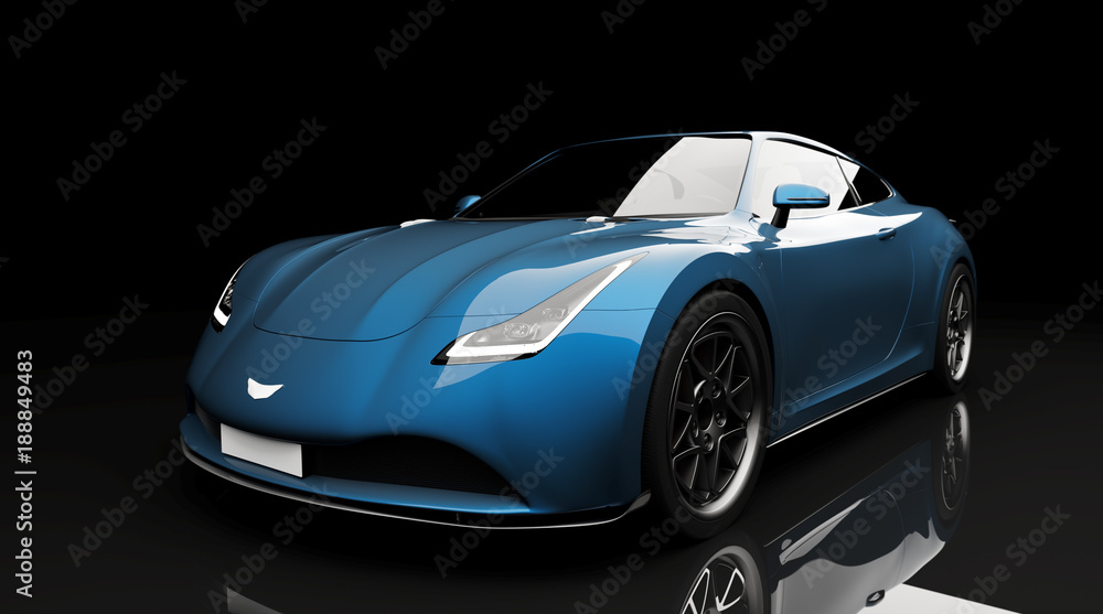 blue sports car on black background