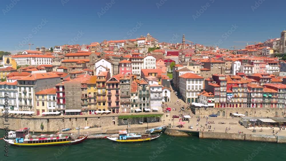 Portugal Porto aerial video city centre old buildings bridges architecture rooftop 4k Portugal Porto aerial video city centre old buildings bridges architecture rooftop 4k