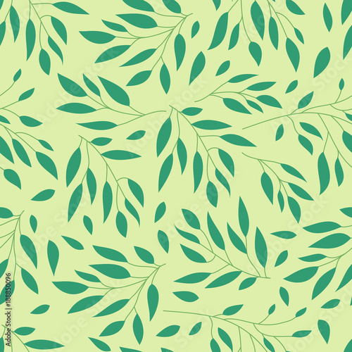 Leaf branch green seamless pattern vector background design flat style