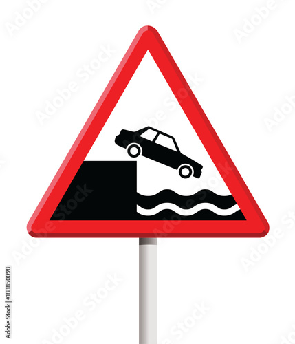triangle warning traffic sign, car falls of the cliff 