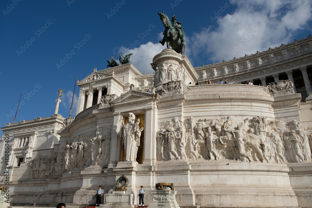 Fototapeta premium Altar of the Fatherland from Piazza Venezia, Rome, Italy, with the equestrian statue representing the Italian King Vittorio Emanuele II