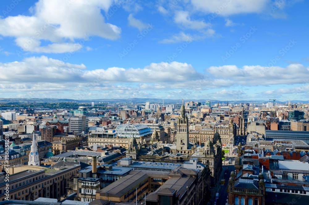 The skyline of Glasgow city centre looking towards George Square and the City Chambers