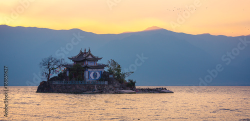 Xiao putuo island on erhai lake in Yunnan   china . large copy space