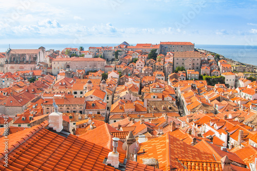 Red roofs in the old town Dubrovnik, Croatia, UNESCO site, panoramic view 