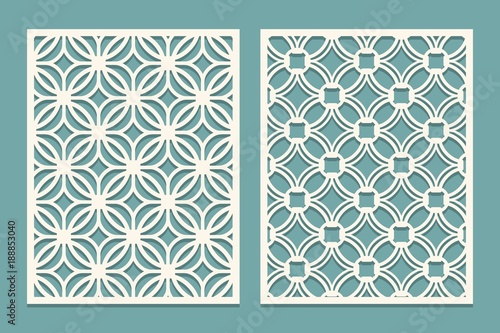 Set of die cut card. Laser cutting panels. Cutout silhouette with geometric pattern. Ornament suitable for printing, engraving, laser cutting paper, wood, metal, stencil manufacturing.