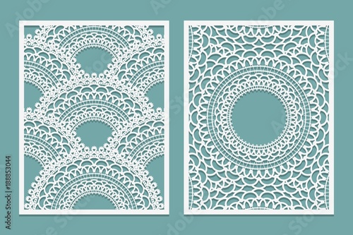 Set of Laser cut pattern template. Wood or paper screen lazer cut panel. Wall vinyl art decor. Abstract layout for cutout panels.