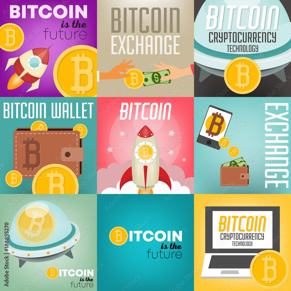 Bitcoin Posters Set Stock Vector | Adobe Stock