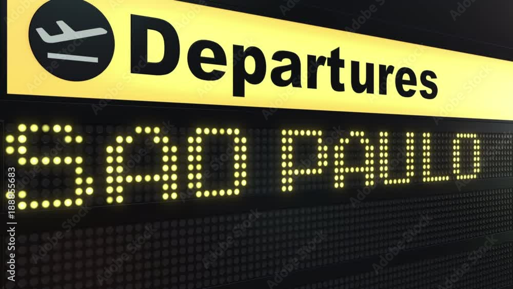 Flight to Sao Paulo on international airport departures board. Travelling to Brazil conceptual intro animation Flight to Sao Paulo on international airport departures board. Travelling to Brazil conceptual intro animation