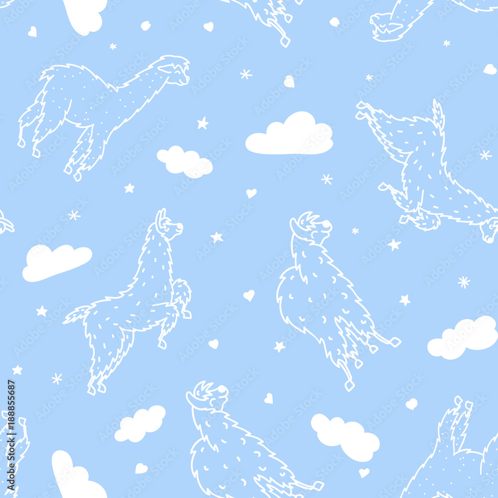 Obraz premium Vector seamless pattern with lama dream