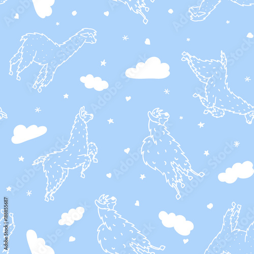 Vector seamless pattern with lama dream