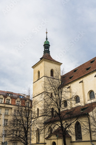 Tower of a Catholic Cathedral on the Prague street