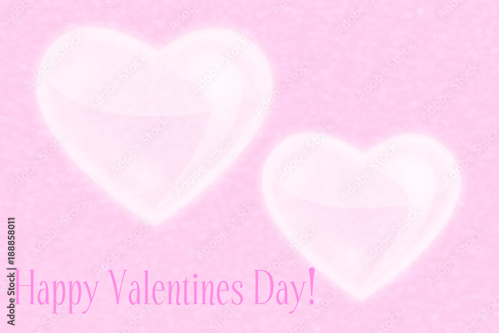 Postcard happy Valentine`s day, two hearts on a pink background