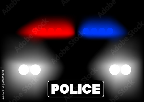 Multicolored lights of police car in dark