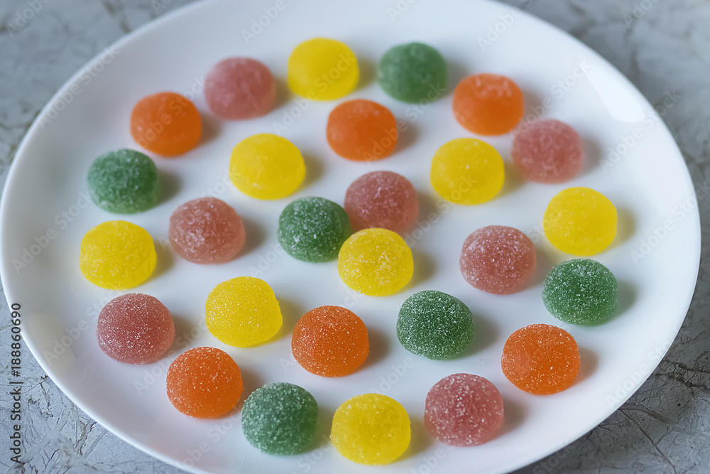 Marmalade sweets on a white table. Marmalade sweets on a white table.