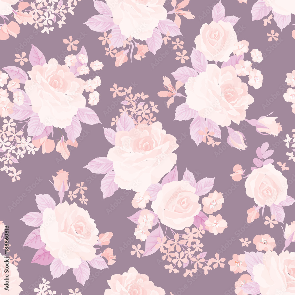 Floral bouquet seamless pattern. Flower rose background. Garden texture