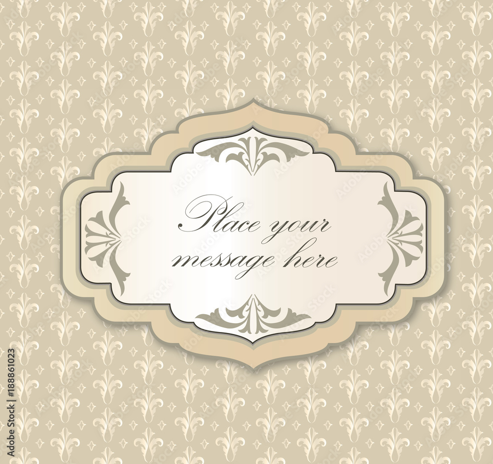 Gentle greeting card frame, invitation over polka dot seamless pattern