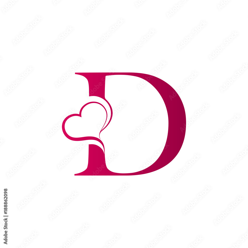 D letter logo with heart icon, valentines day concept Stock Vector ...