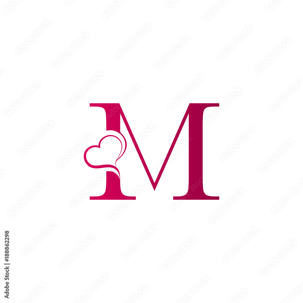 M letter logo with heart icon, valentines day concept M letter logo with heart icon, valentines day concept
