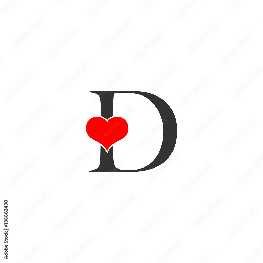 D letter logo with heart icon, valentines day concept Stock Vector ...