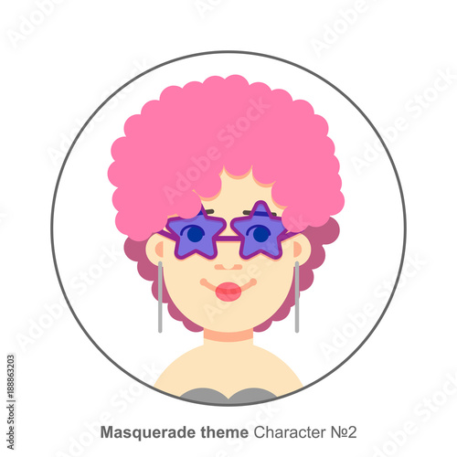 Character for disco theme. Colored avatar. Flat cartoon style.