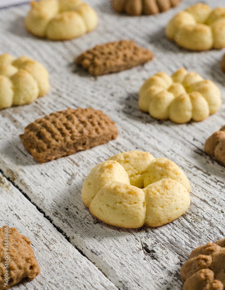 Homemade brown and yellow tasty tea biscuits