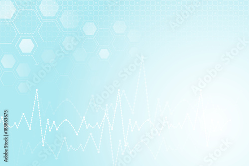 Vector illustration of blue medical background with structure molecule and heart beat