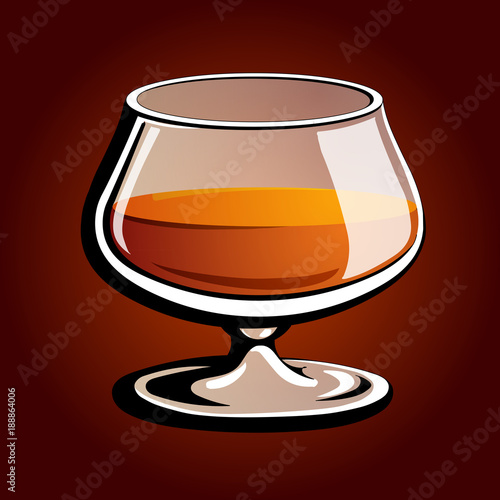Glass of cognac. Cartoon style. A glass with transparency.