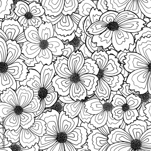 seamless line drawn flower background on white © Tamara Kulikova