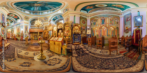 Bild auf Leinwand 360 panorama view interior beautiful orthodox church