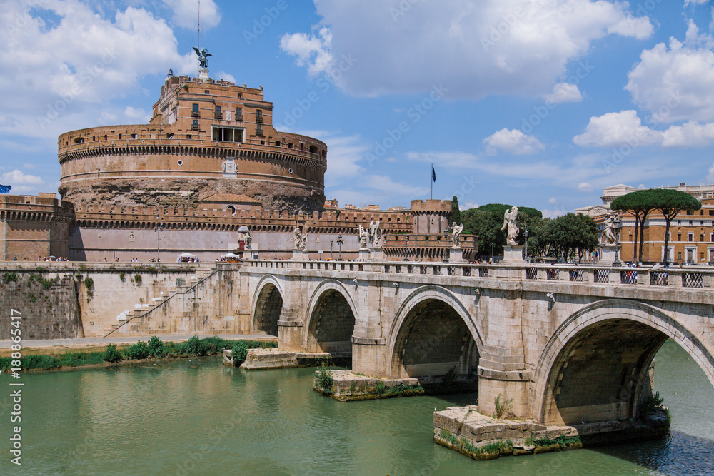 Castel Sant`Angelo and the Tiber River in Rome, Italy