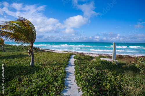 High winds and waves on the beach in Cayo Santa Maria, Cuba 