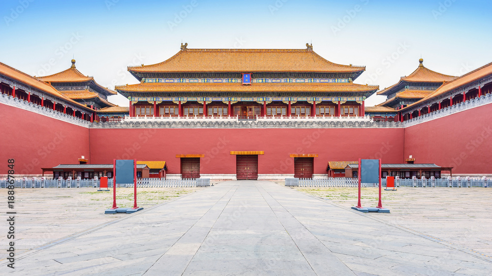 The Palace Museum (Forbidden City) in early morning. Meridian Gate. Located in Beijing, China. The Palace Museum (Forbidden City) in early morning. Meridian Gate. Located in Beijing, China.