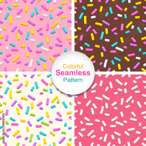 Set of seamless patterns of donut glaze with sprinkles