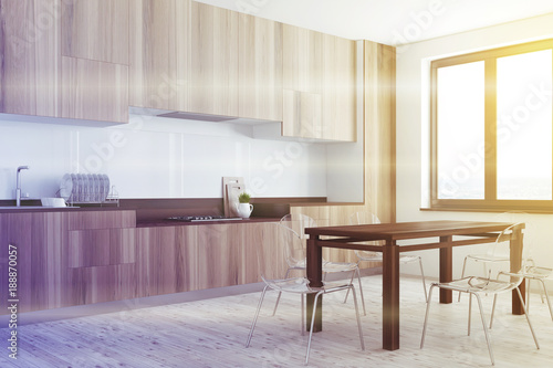 White  wooden dining room and kitchen corner toned