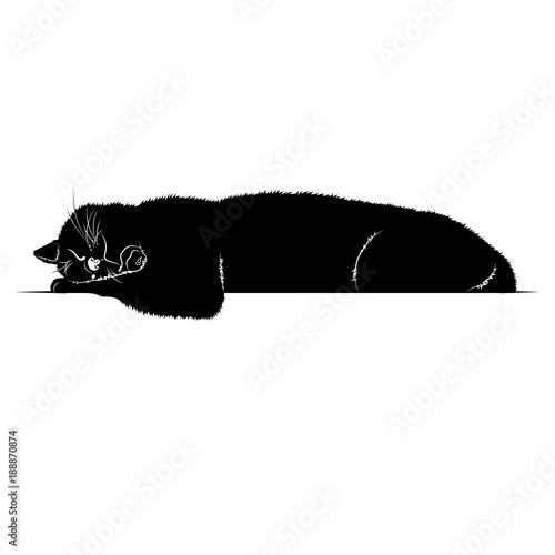 Векторный рисунок чёрный силуэт лежащей, спящей кошки