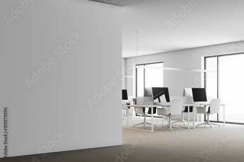 Modern white office corner, wall side