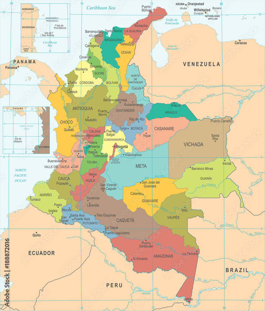 Obraz premium Colombia Map - Detailed Vector Illustration