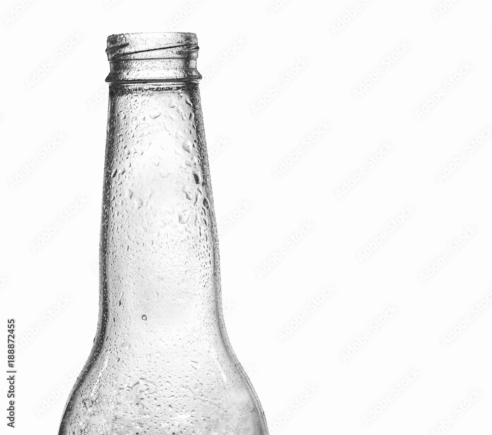 custom made wallpaper toronto digitalTransparent Glass beer bottle neck closeup, with water droplets, isolated on white