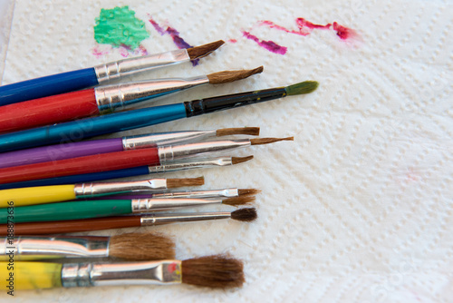 Various art brushes for drawing and painting on white background