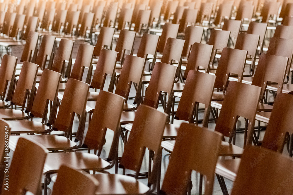 Rows of chairs in the school hall