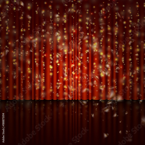 Spotlight on red curtain with glitter light. EPS 10 vector
