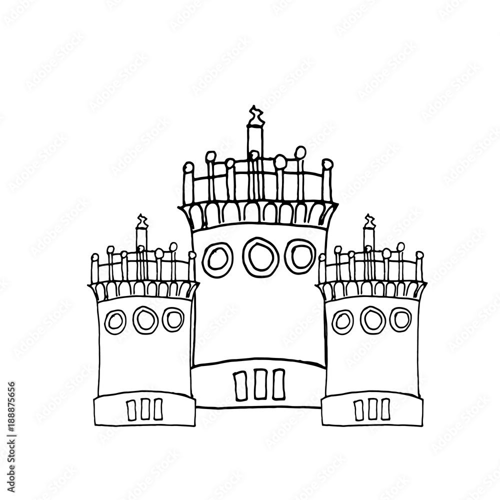 Liner painting castle on white background. Vector illustration