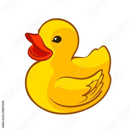 Rubber yellow duck. Toy symbol or icon. Cartoon vector illustration
