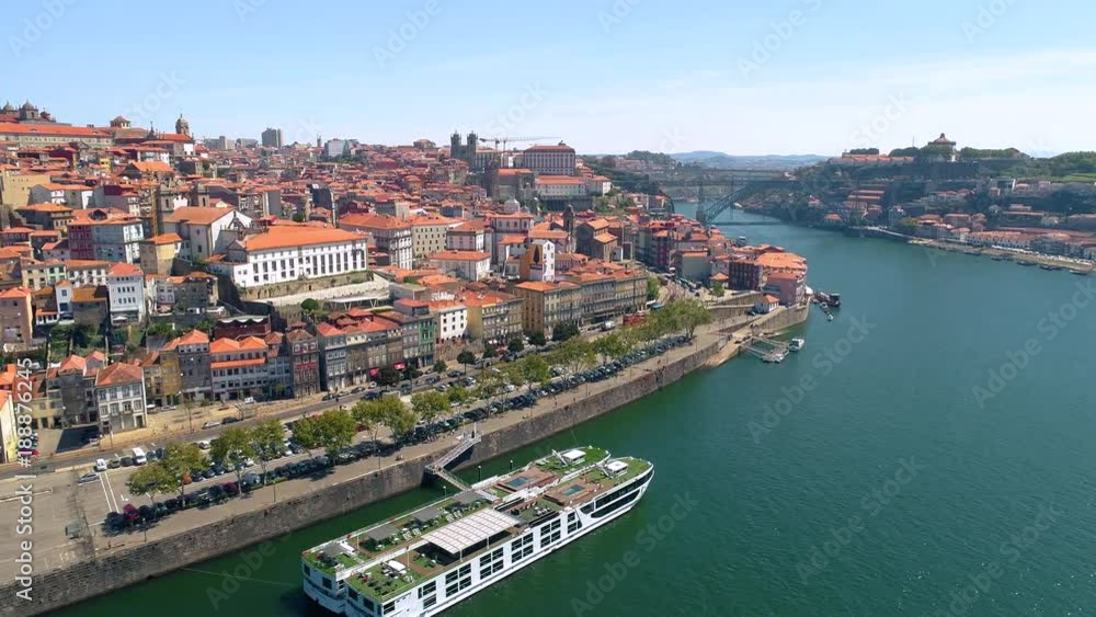 Portugal Porto aerial video city centre bridges boat ship yacht 4k Portugal Porto aerial video city centre bridges boat ship yacht 4k