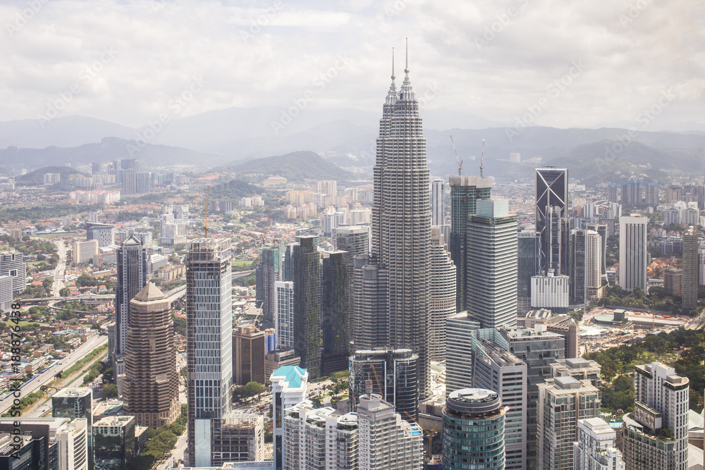 City center with Petronas twin towers, Kuala Lumpur skyline