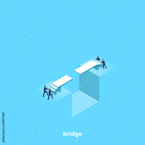 people in business suits try to bridge the gap, isometric image