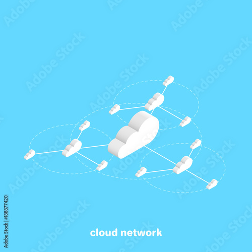 network of clouds on a blue background, isometric image
