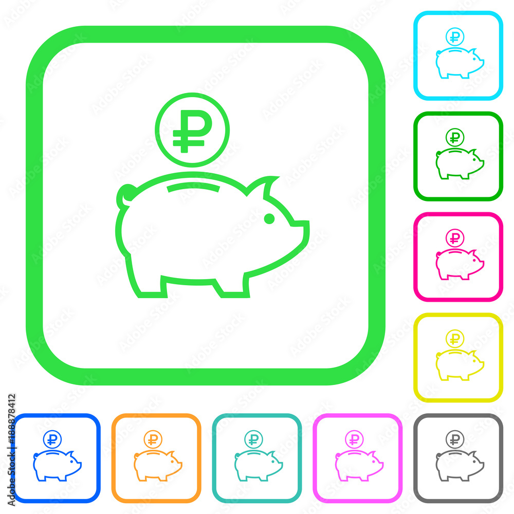 Ruble piggy bank vivid colored flat icons Ruble piggy bank vivid colored flat icons