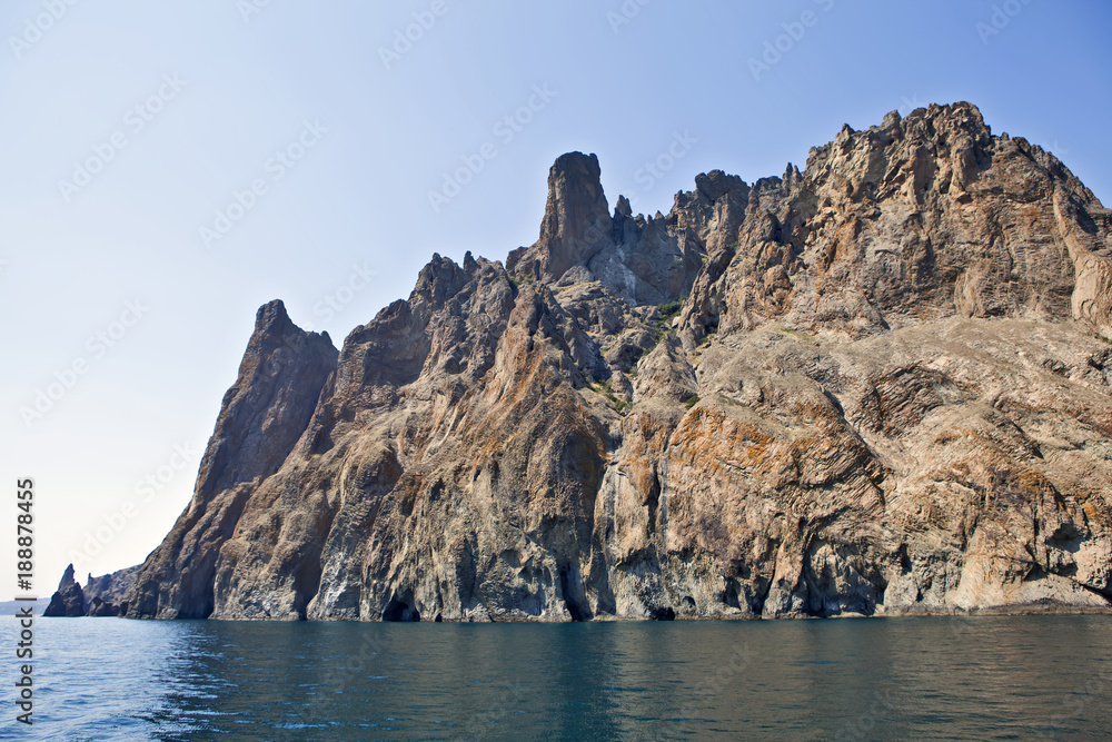 View from the sea to Kara-Dag and Golden Gate of Crimea
