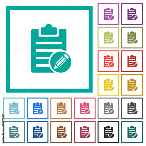 Edit note flat color icons with quadrant frames